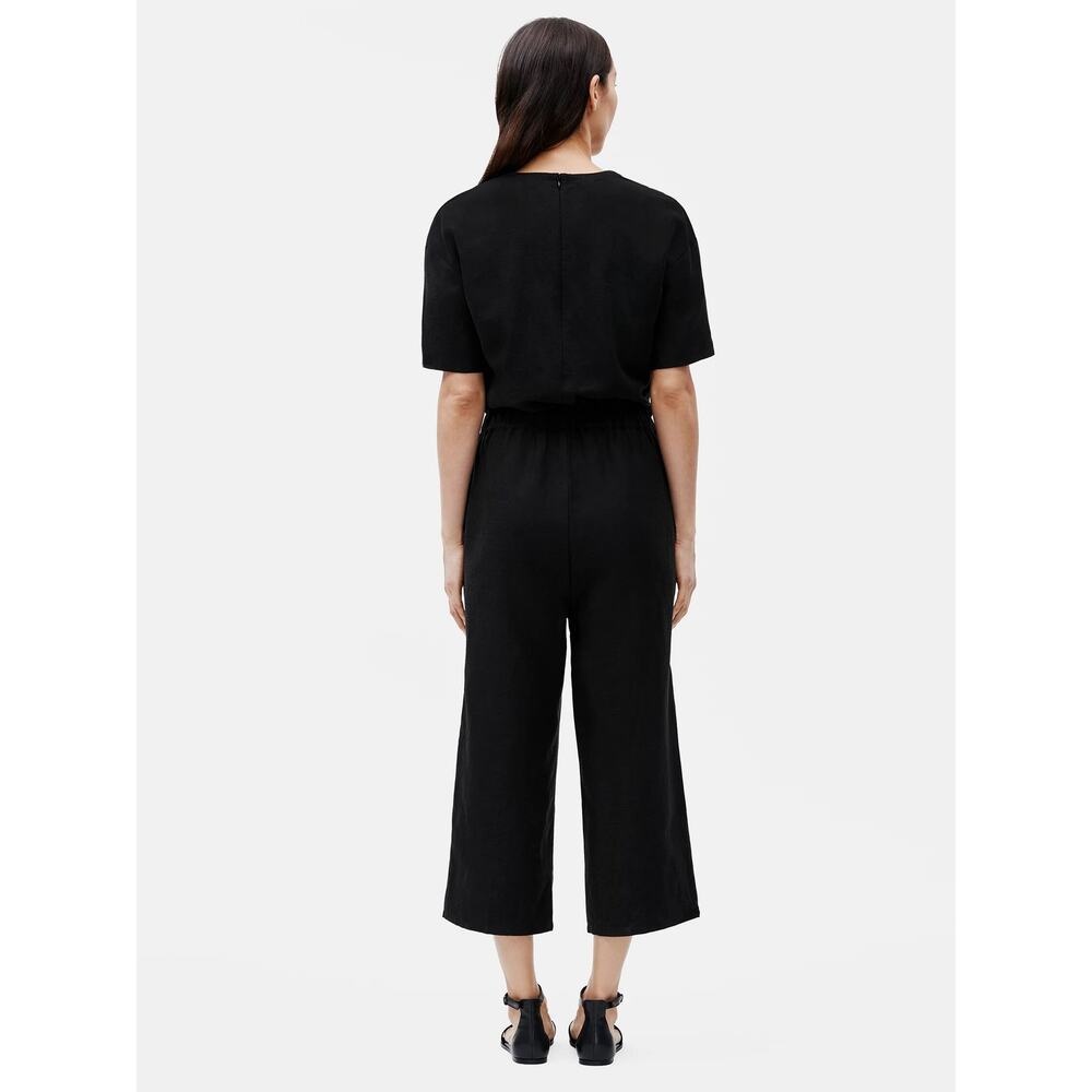 Eileen Fisher Black Tencel & Organic Linen Slub Wide Leg Jumpsuit, Medium - Picture 2 of 6